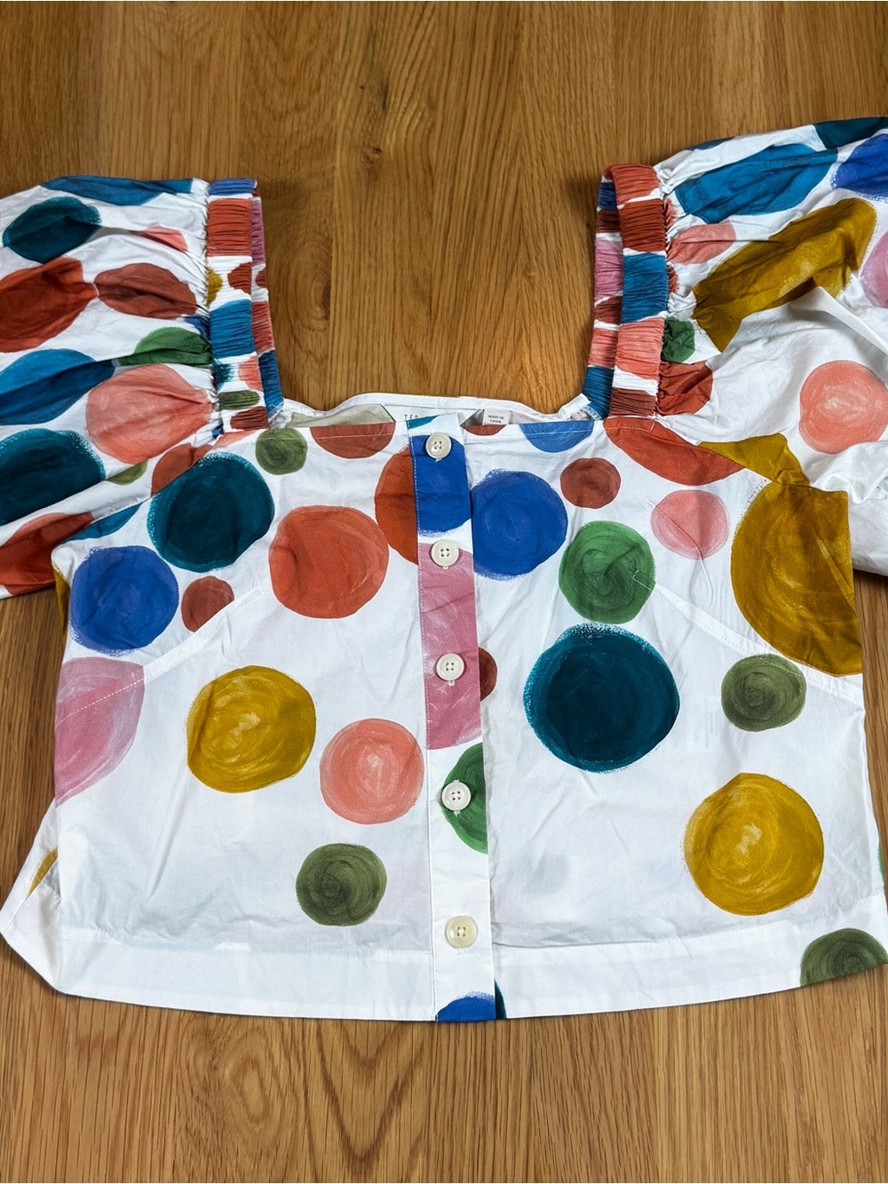 Ted Baker White Multicolor Polka-Dot Puff Sleeve Top